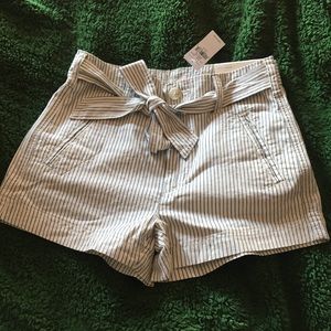 AE cream and white striped shorts